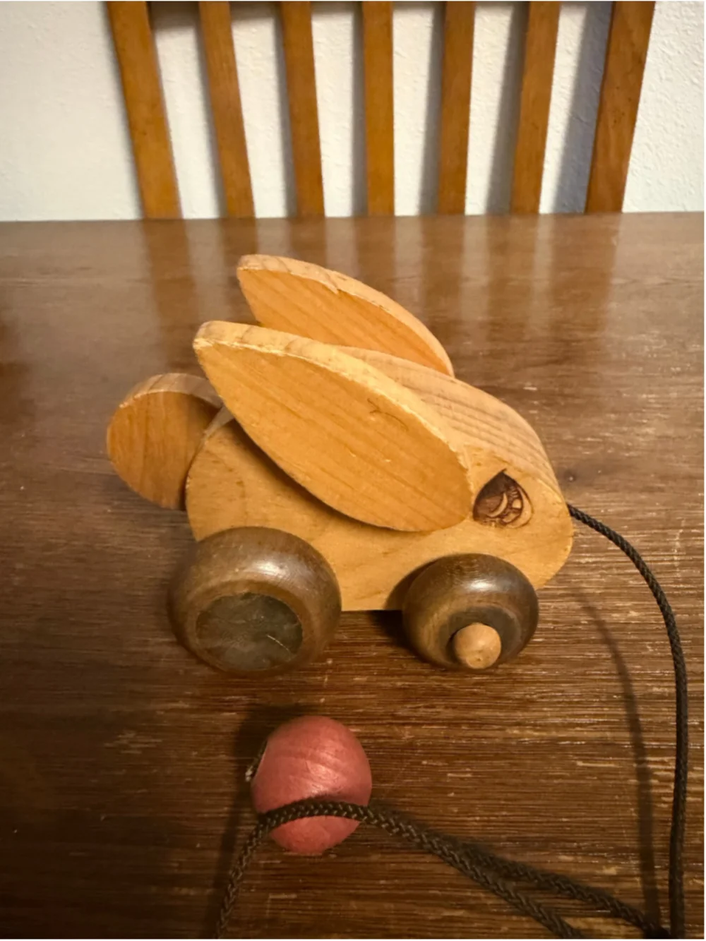 Vintage Montgomery Schoolhouse Vermont Wooden Bunny Rabbit Pull Toy Handmade